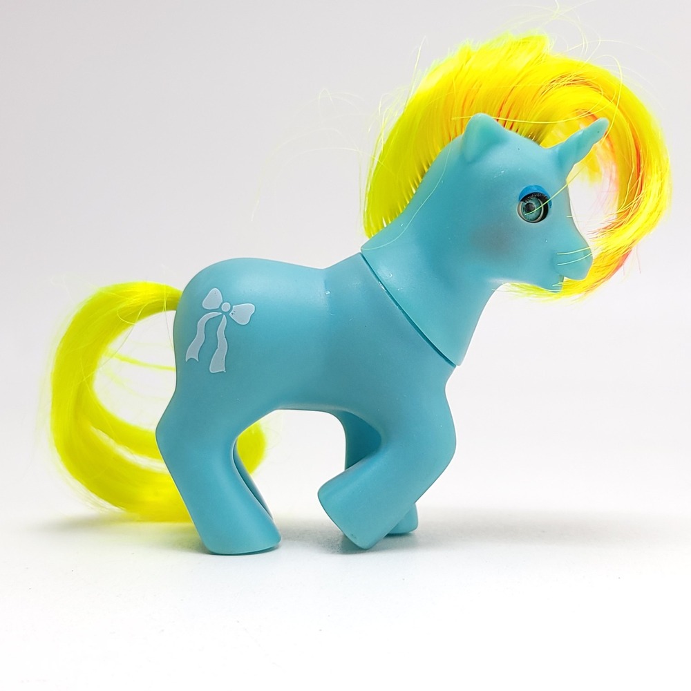 Vintage 1986 Hasbro My Little‎ Pony G1 Baby Ribbon Blue Unicorn Neon Yellow Hair
